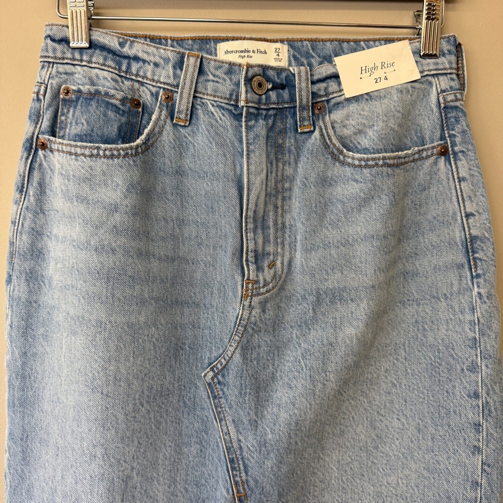 Abercrombie & Fitch Western Rodeo Country Denim Midi Skirt Size 27 Light Wash - Picture 4 of 13